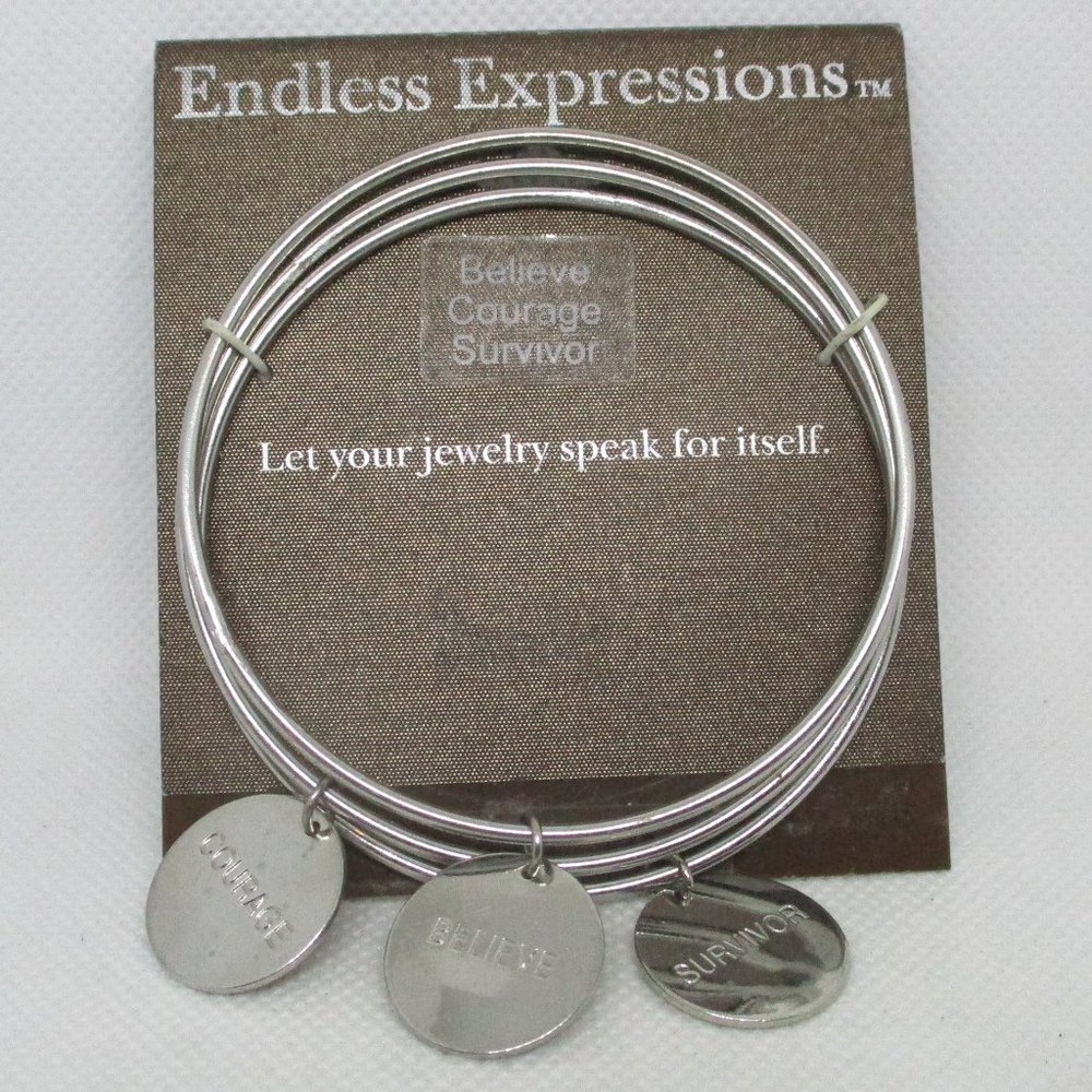RMN Endless Expressions Bangle Charm Bracelet Set Believe Courage Survivor Charm